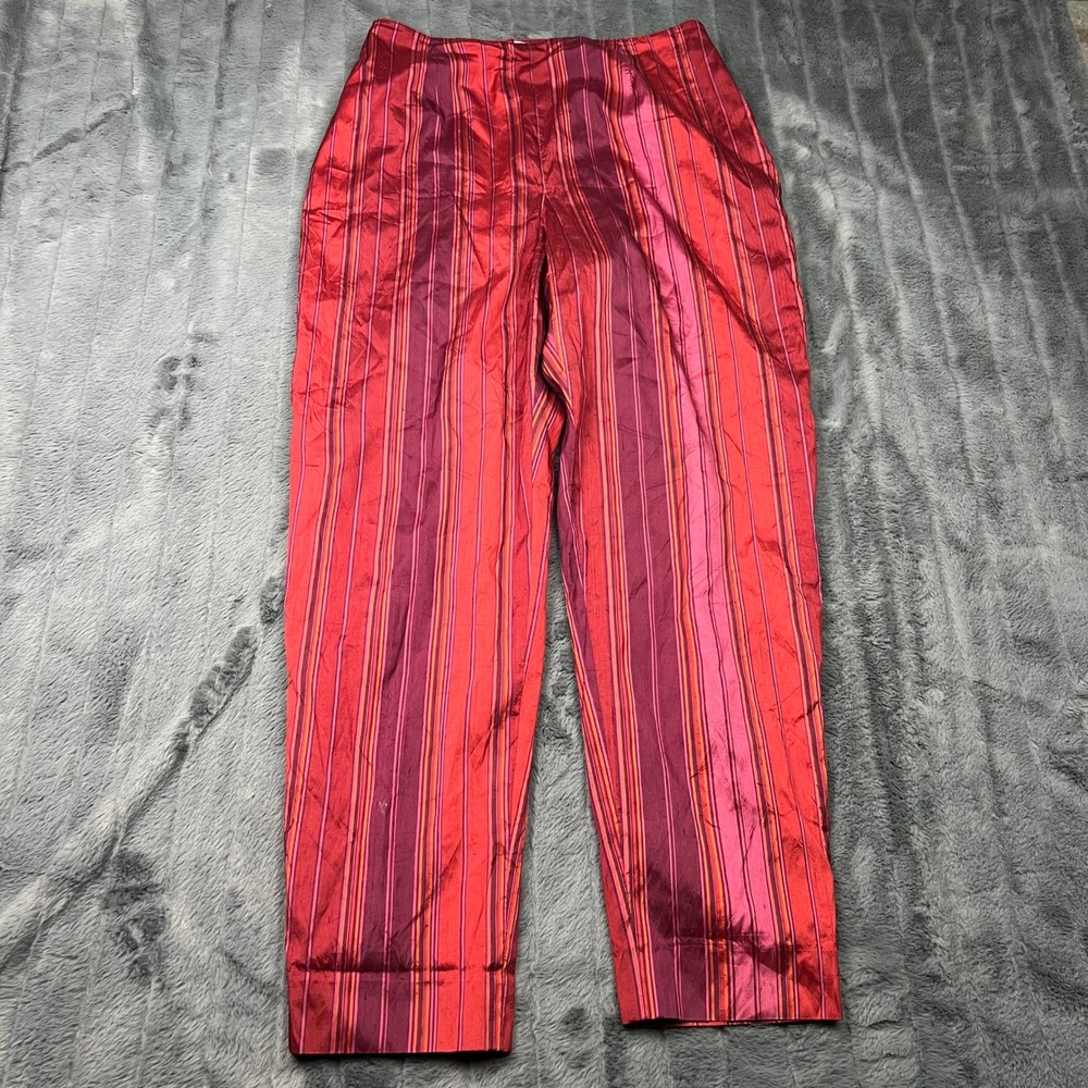 Jones New York Red Magenta Striped 100% Silk Trousers Pants Size 12